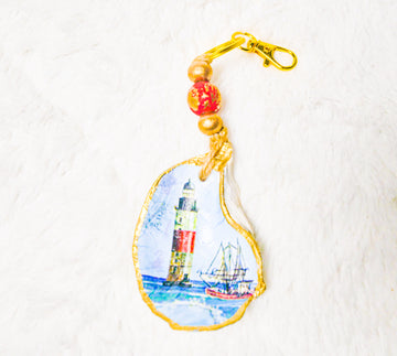 Oyster Lighthouse Decoupaged Keychain