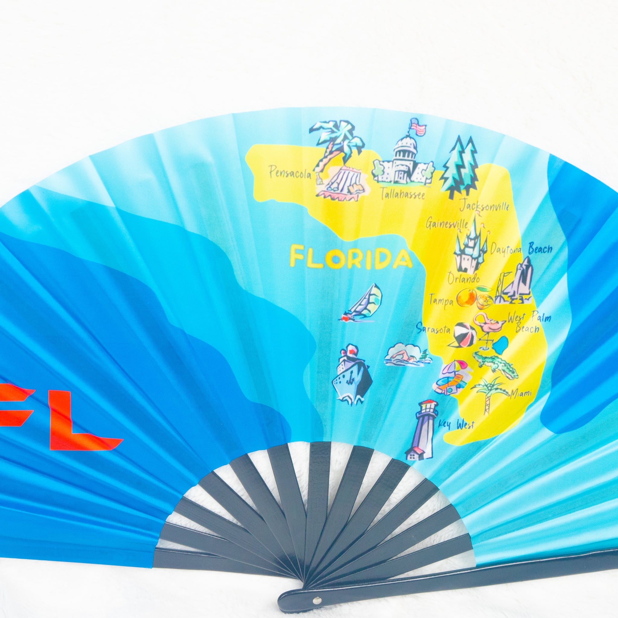 Florida Map Large Bamboo Hand Fan ( Yellow)