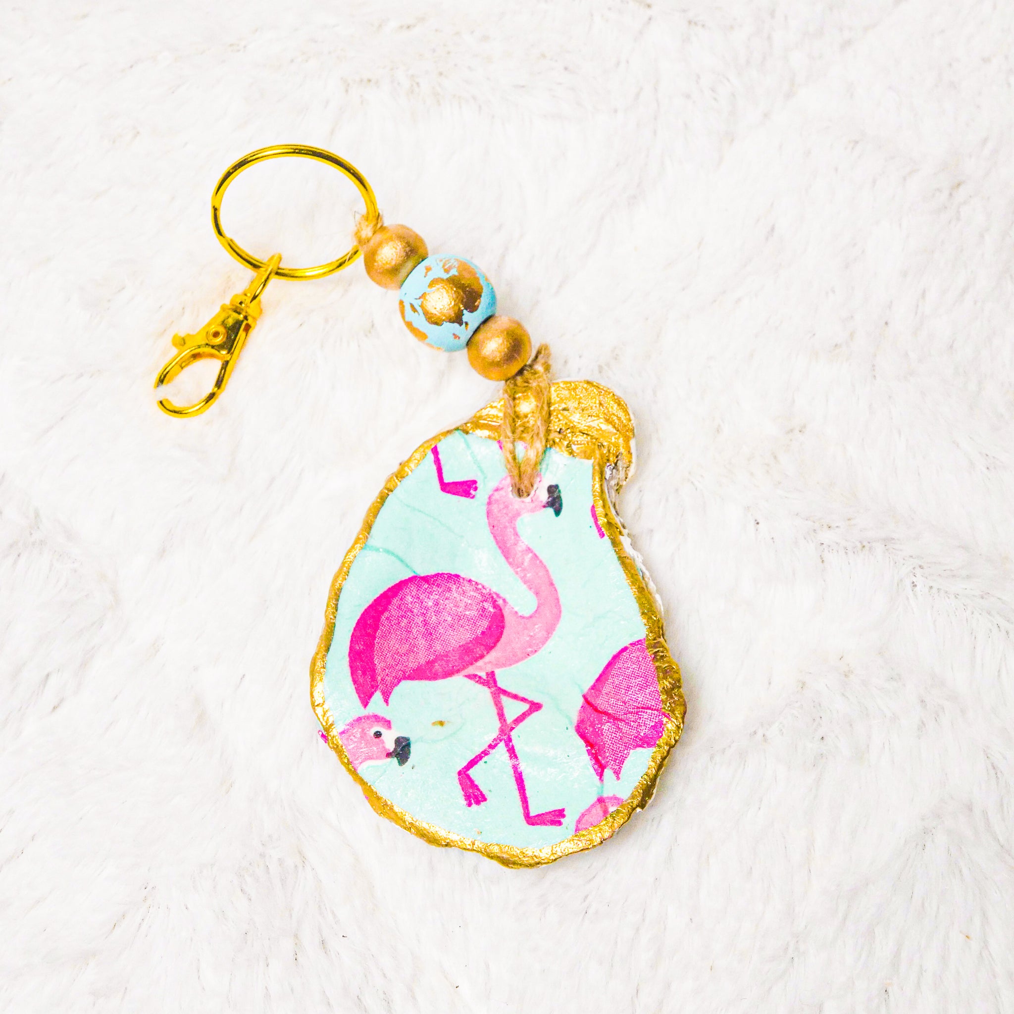 Oyster Decoupaged Keychain “Flamingo"