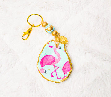 Oyster Decoupaged Keychain “Flamingo"