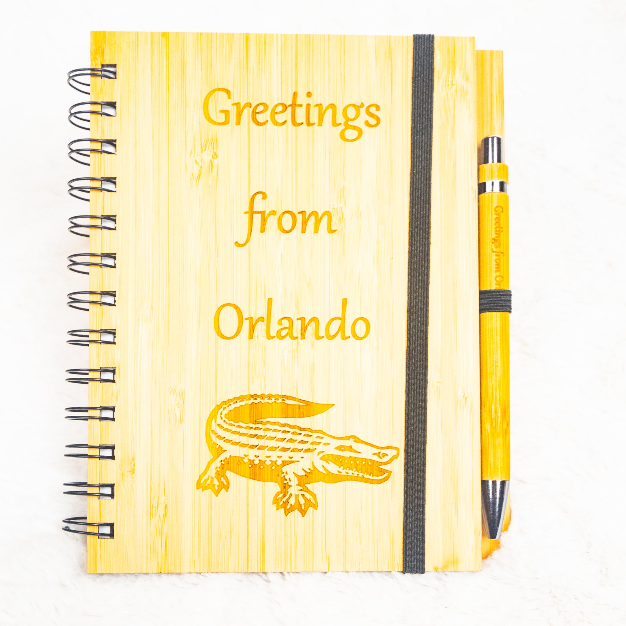 Engraved “Greetings from Orlando” Wooden Notebook