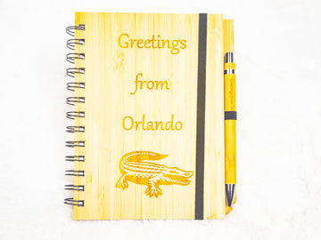 Engraved “Greetings from Orlando” Wooden Notebook